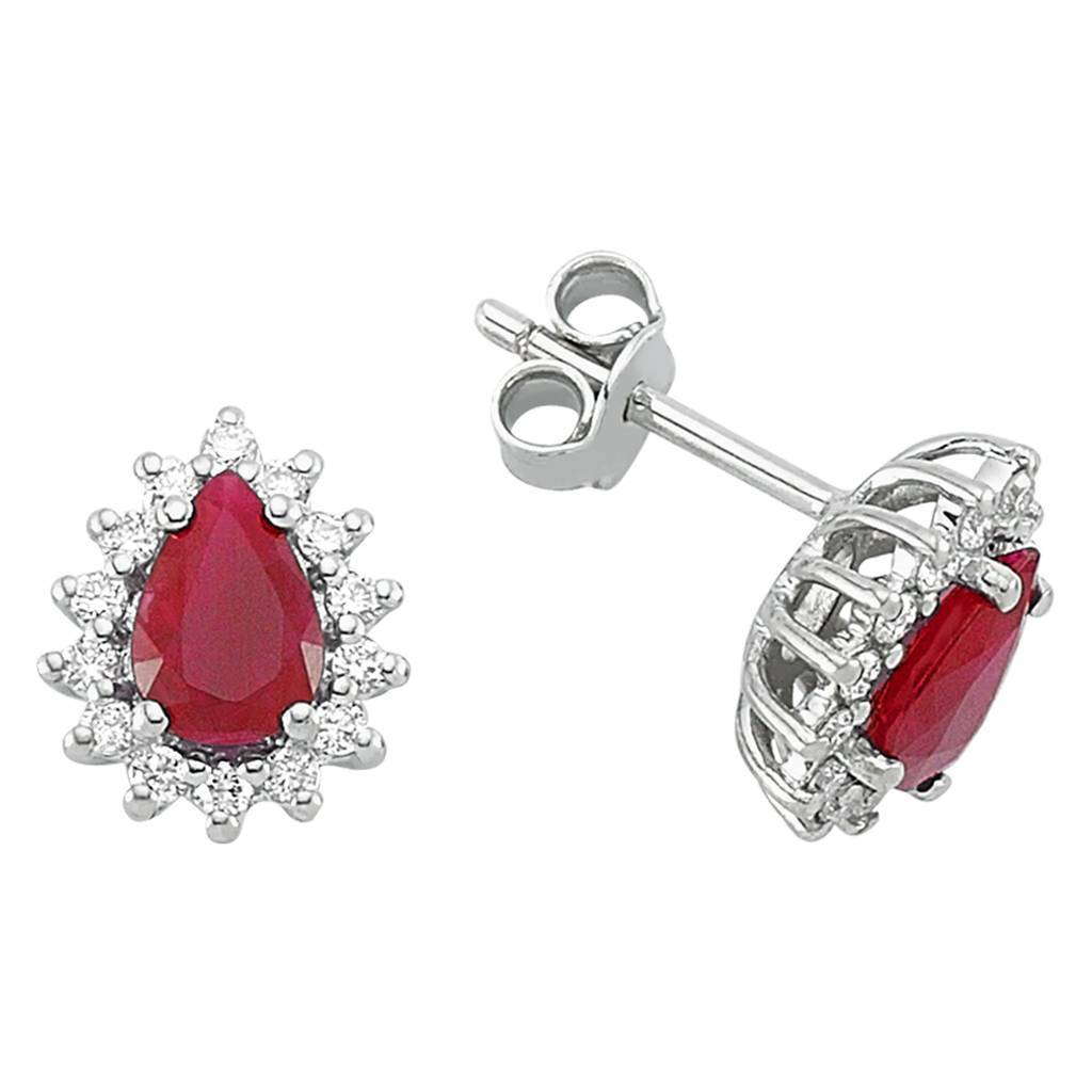 Diamond and teardrop ruby ​​stud earrings