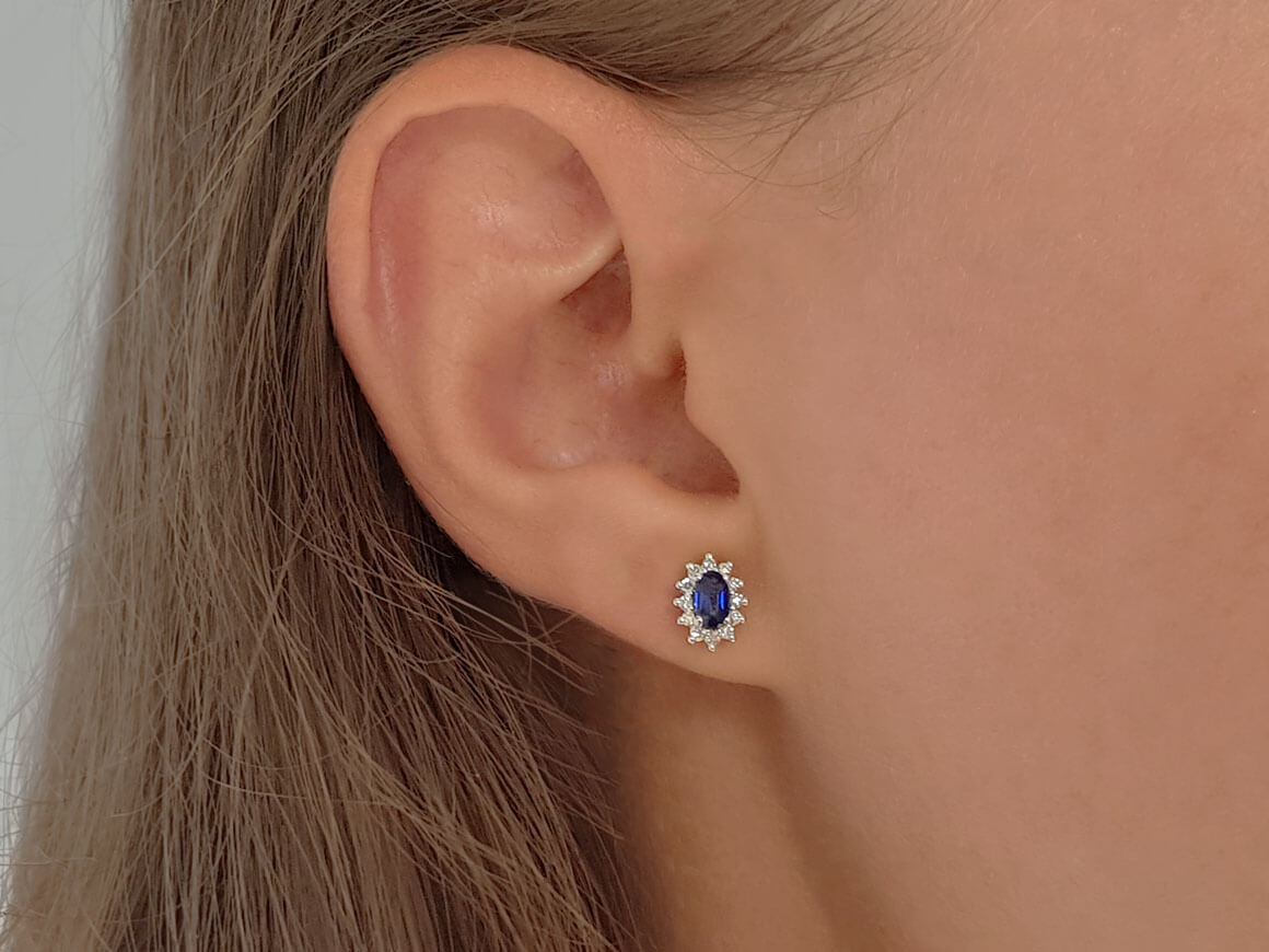 Diamond and Oval Sapphire Stud Earrings
