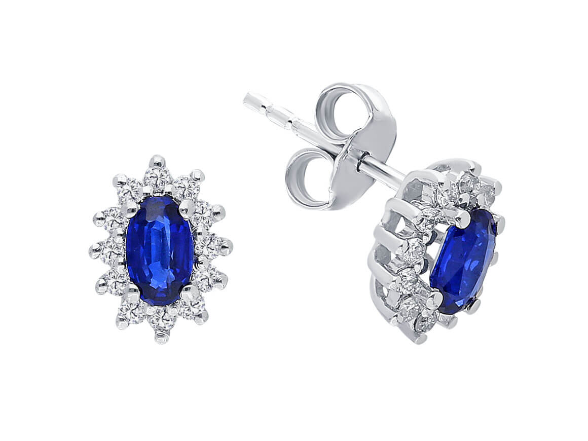 Diamond and Oval Sapphire Stud Earrings