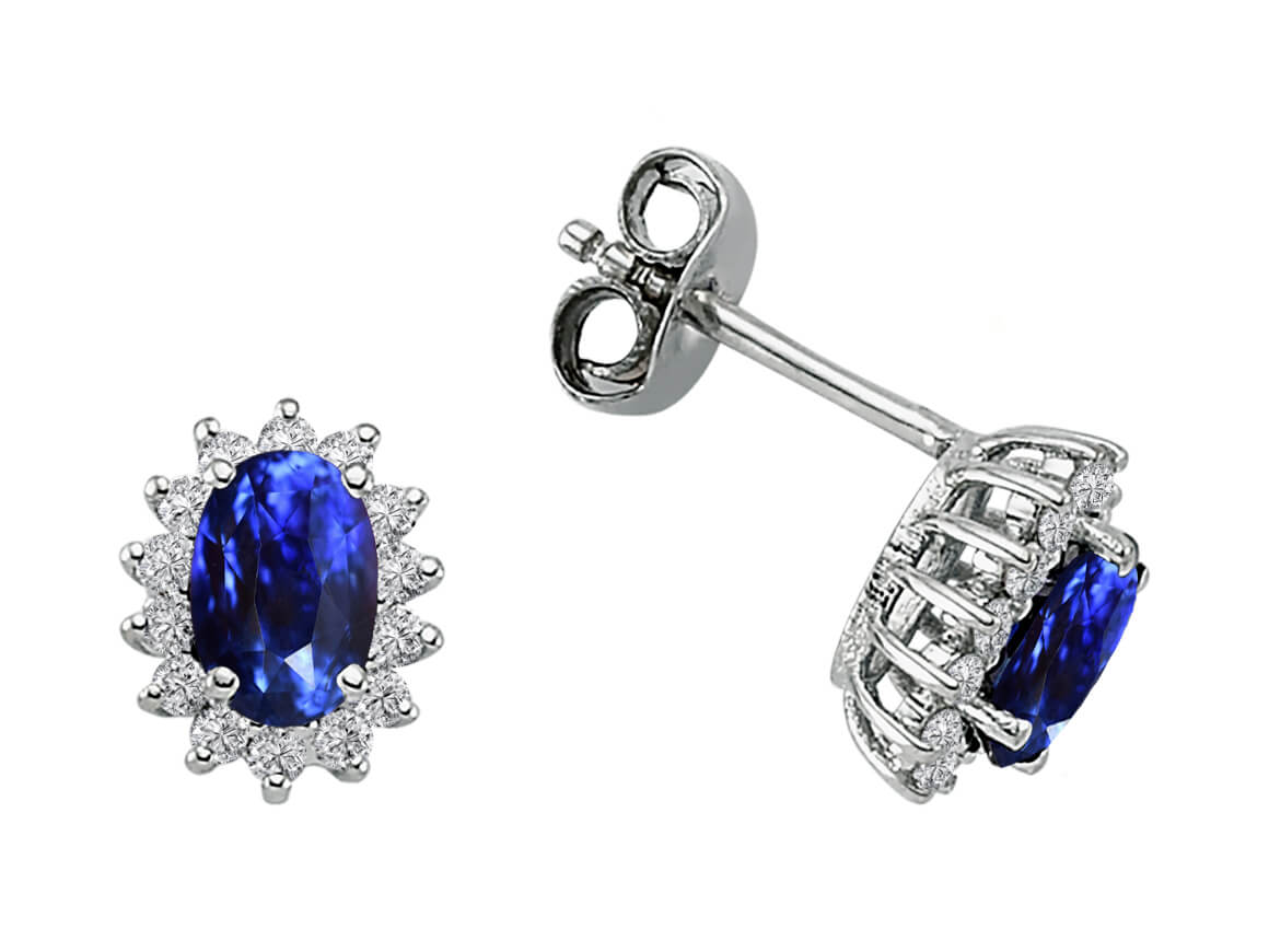 Diamond and Oval Sapphire Stud Earrings