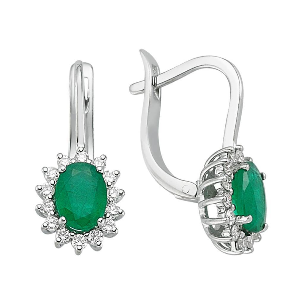 Boucles d'oreilles diamant et pierre émeraude ovale