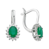 Boucles d'oreilles diamant et pierre émeraude ovale