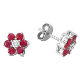 Boucles d'oreilles puces marguerite diamants et rubis