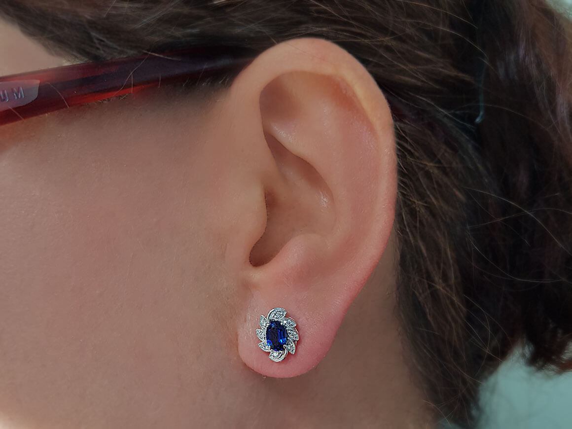 Diamond and Oval Sapphire Stud Earrings