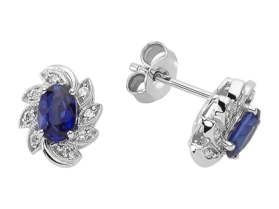 Diamond and Oval Sapphire Stud Earrings