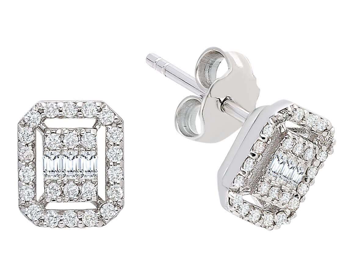 Boucles d'oreilles à tige en diamant baguette de 0,27 carat au total