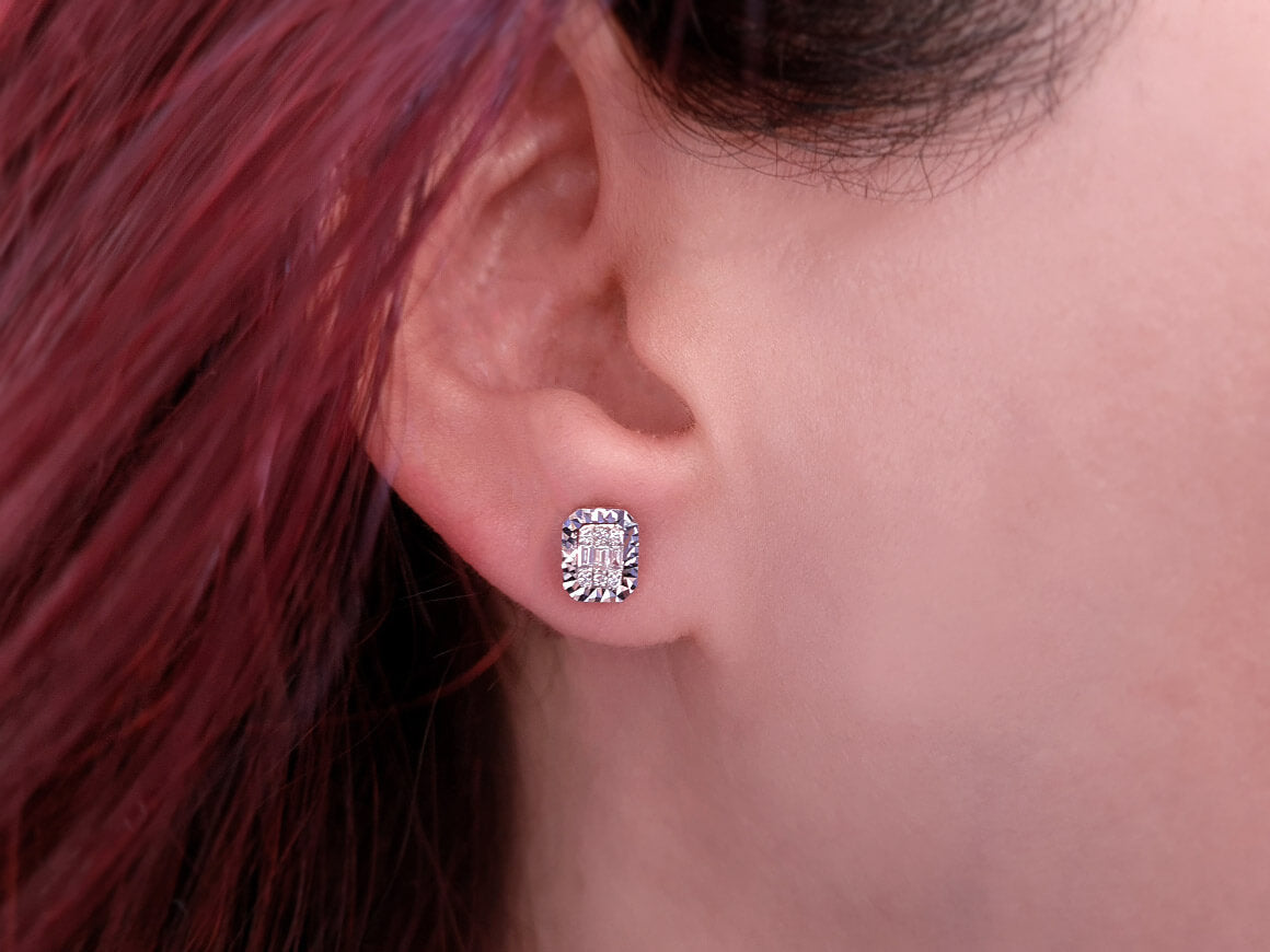 Trinity Diamond Baguette Stud Earrings