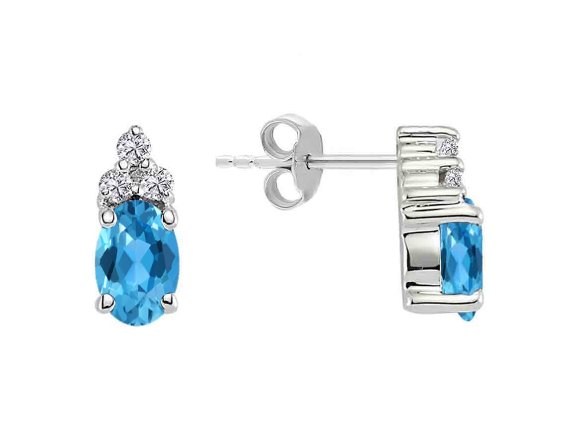 Diamond and Oval Blue Topaz Stud Earrings