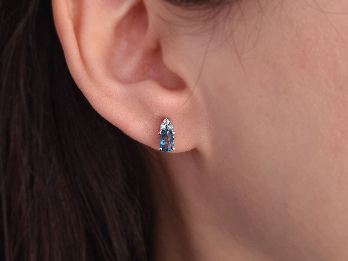 Diamond and Oval Topaz Cadenza Stud Earrings