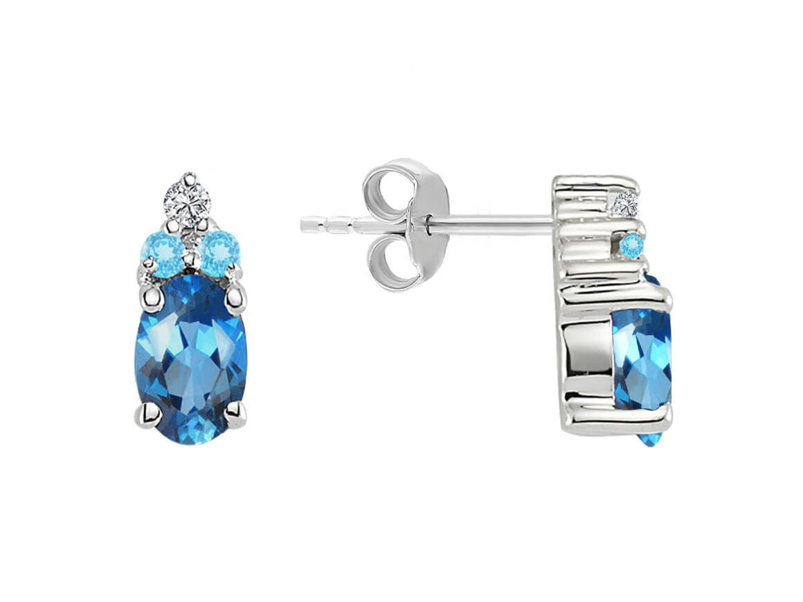 Diamond and Oval Topaz Cadenza Stud Earrings