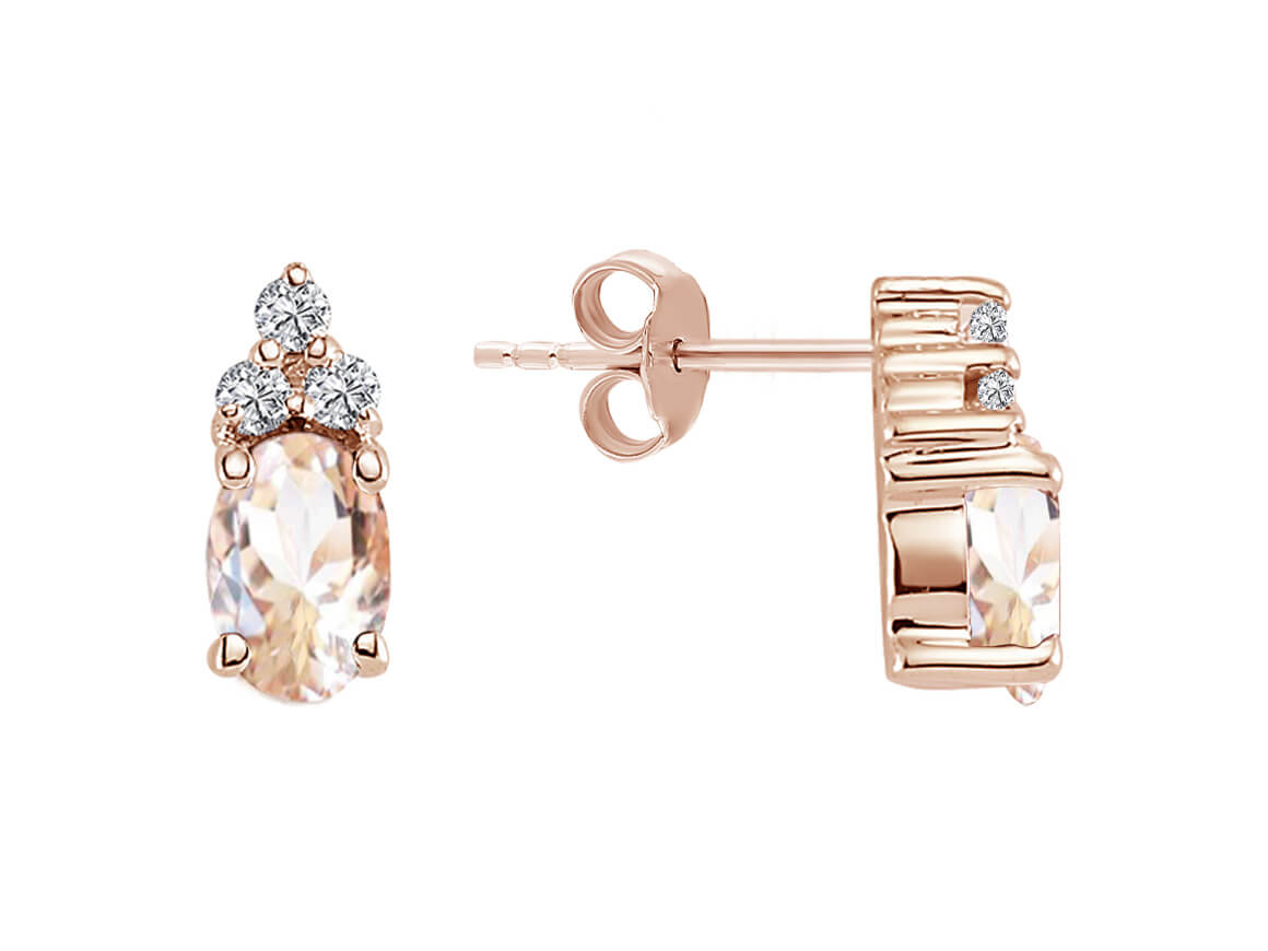Diamond and Oval Morganite Saga Stud Earrings