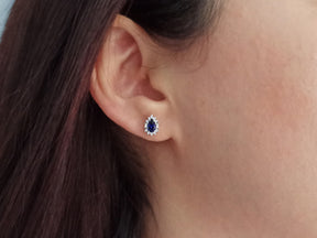 Diamond and teardrop sapphire stud earrings