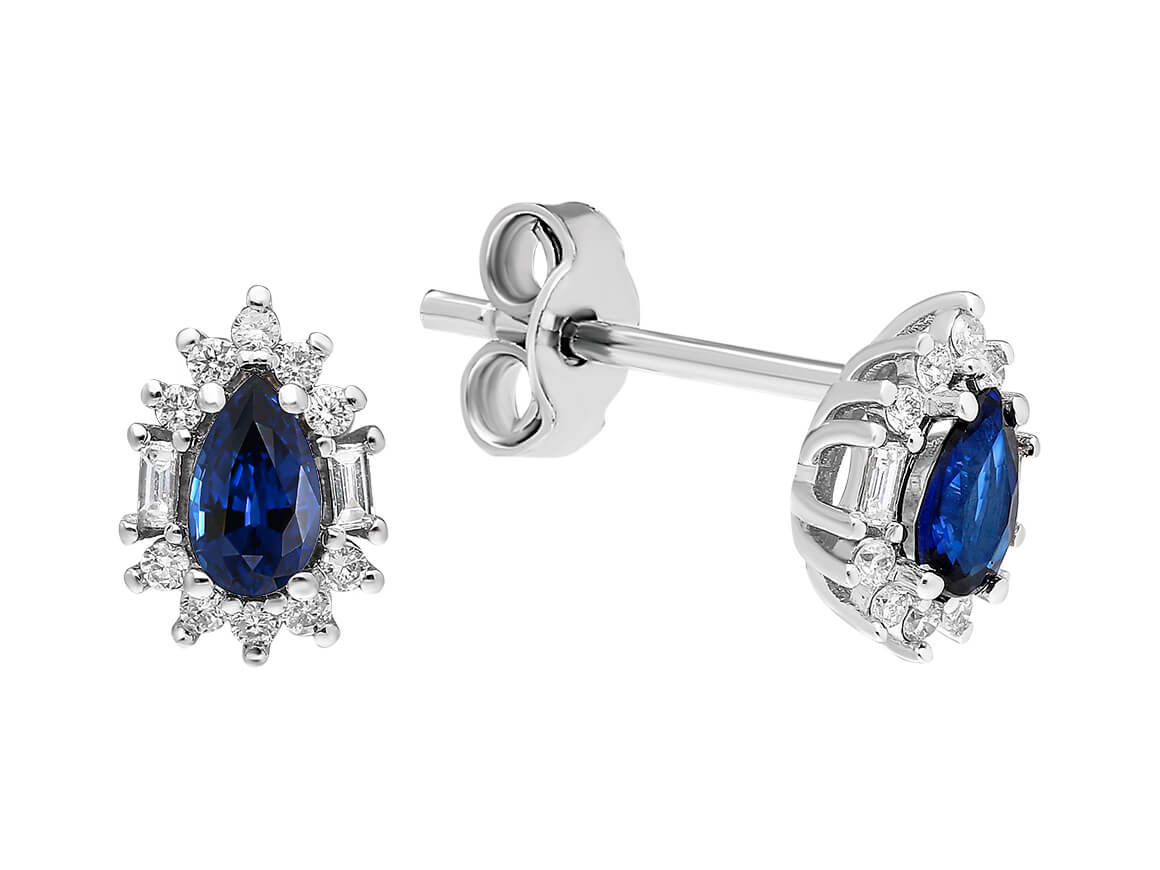 Diamond and teardrop sapphire stud earrings