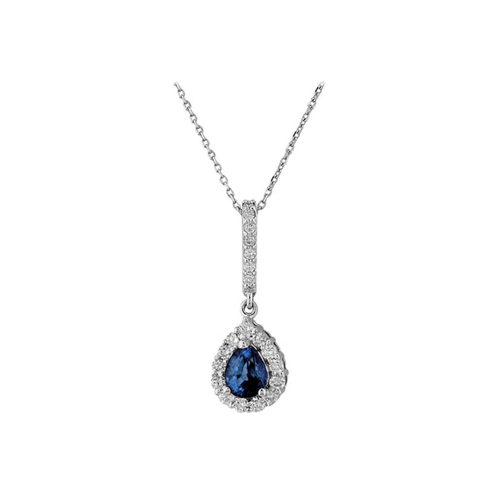 Diamond and drop sapphire necklace