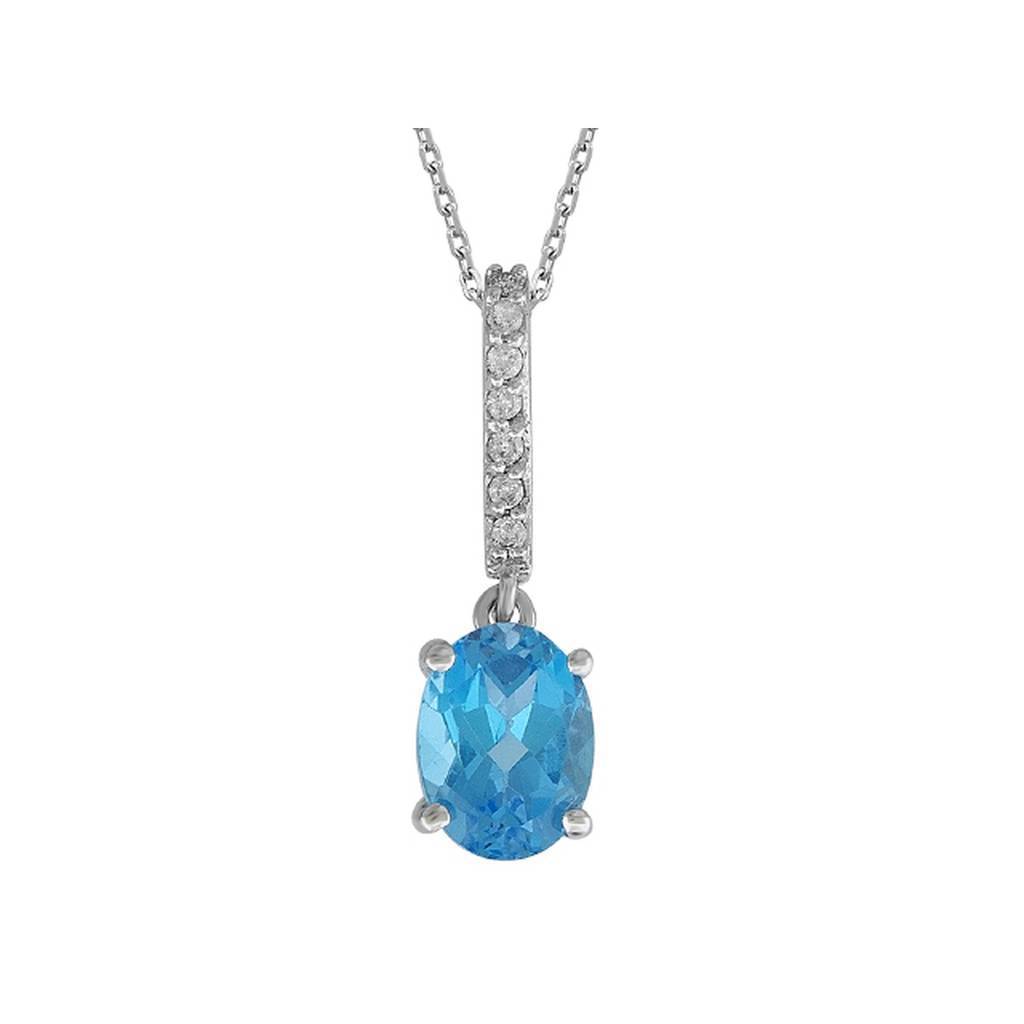 Diamond and Oval Blue Topaz Necklace