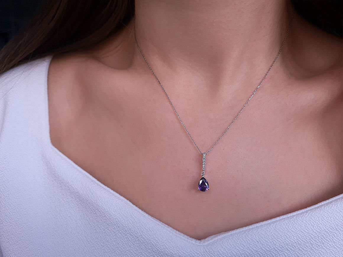 Diamond and drop amethyst necklace