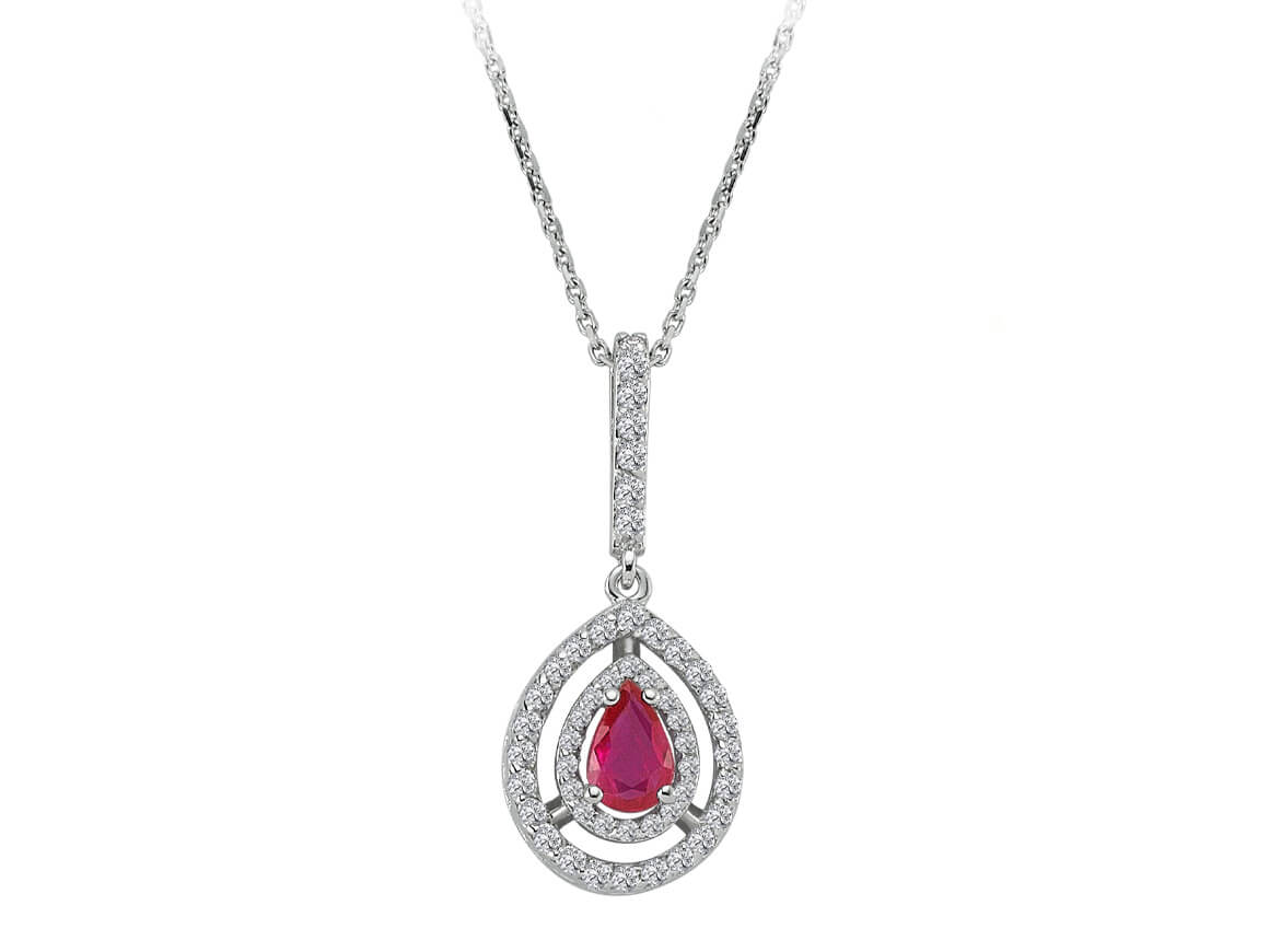 Diamond and drop ruby ​​necklace