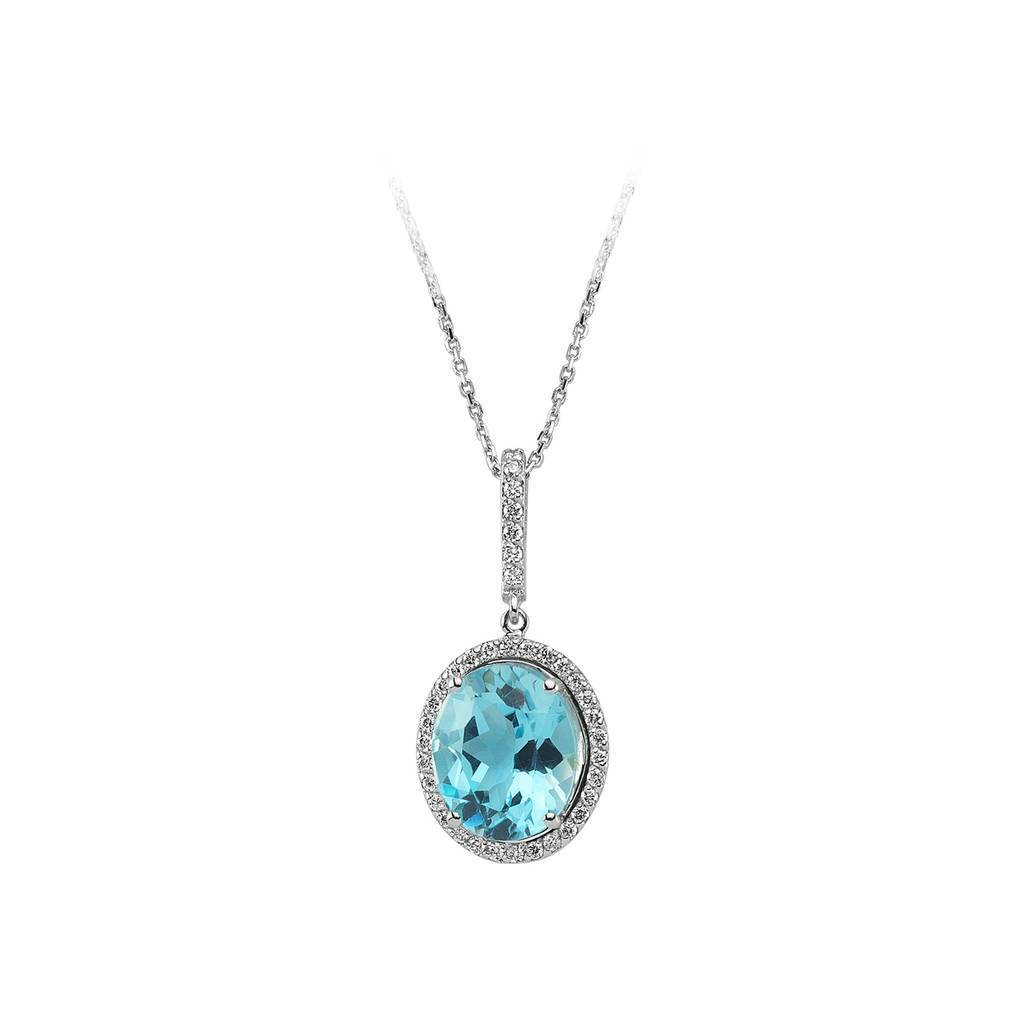 Diamond and Oval Blue Topaz Necklace