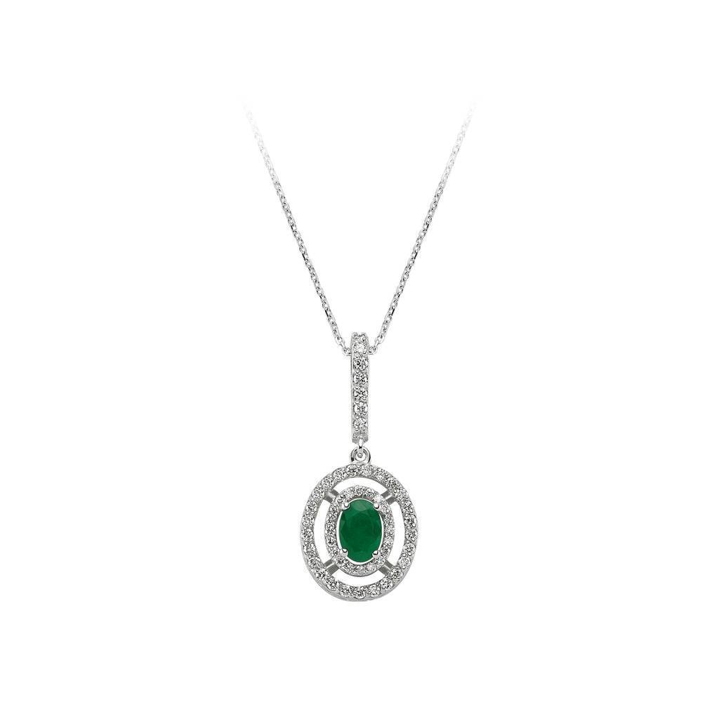 Diamond and Oval Emerald Necklace