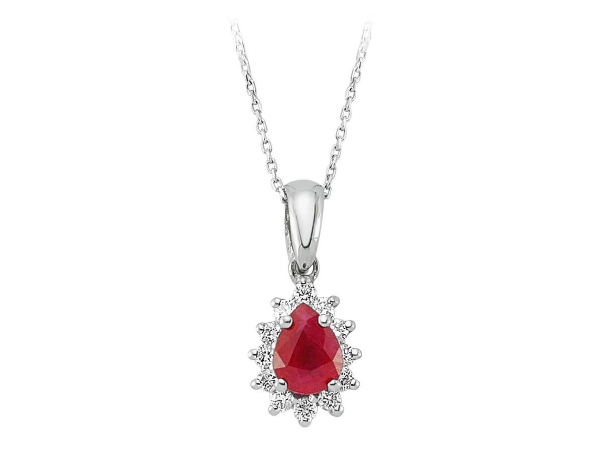 Diamant und Tropfen Rubin Halskette