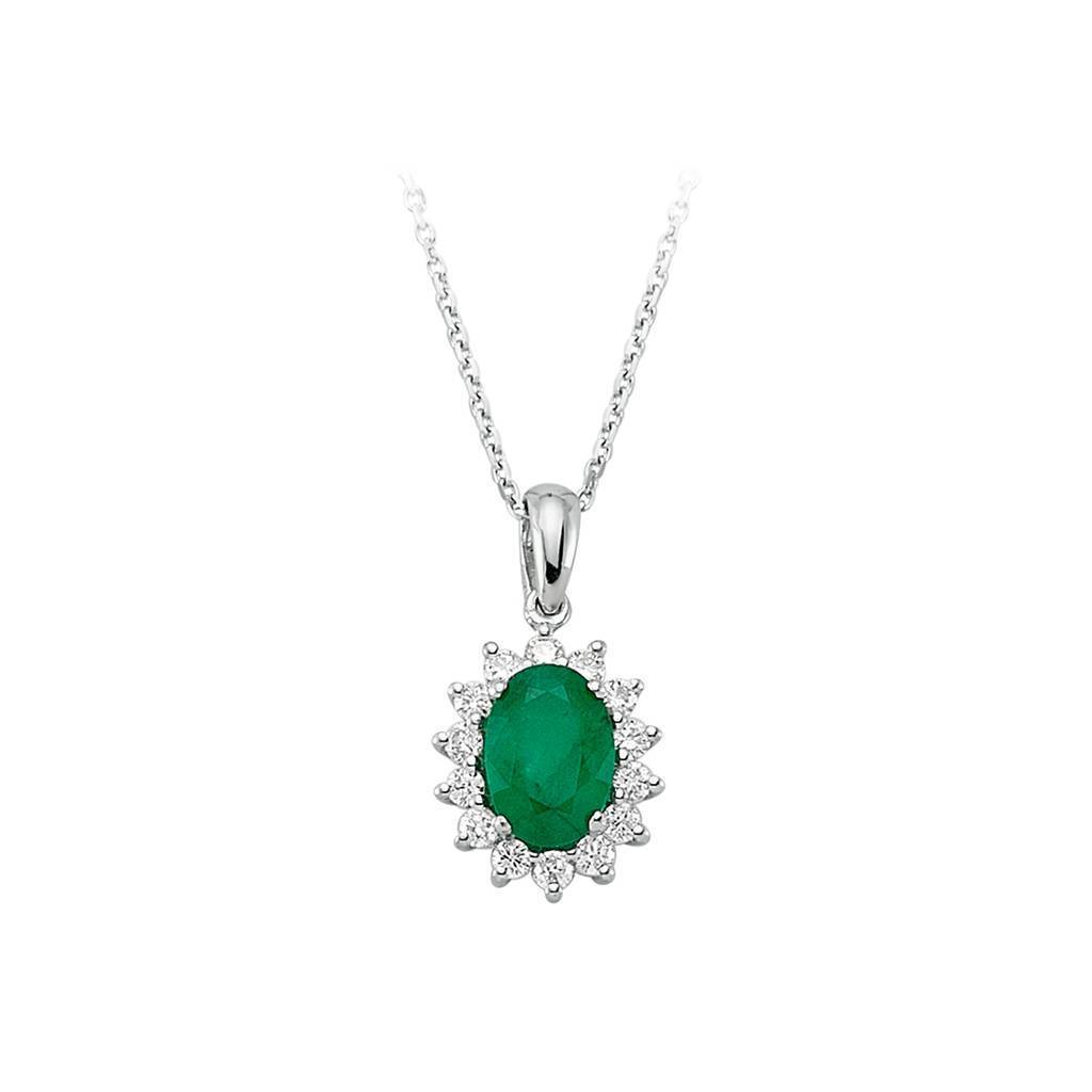 Diamond and Oval Emerald Necklace