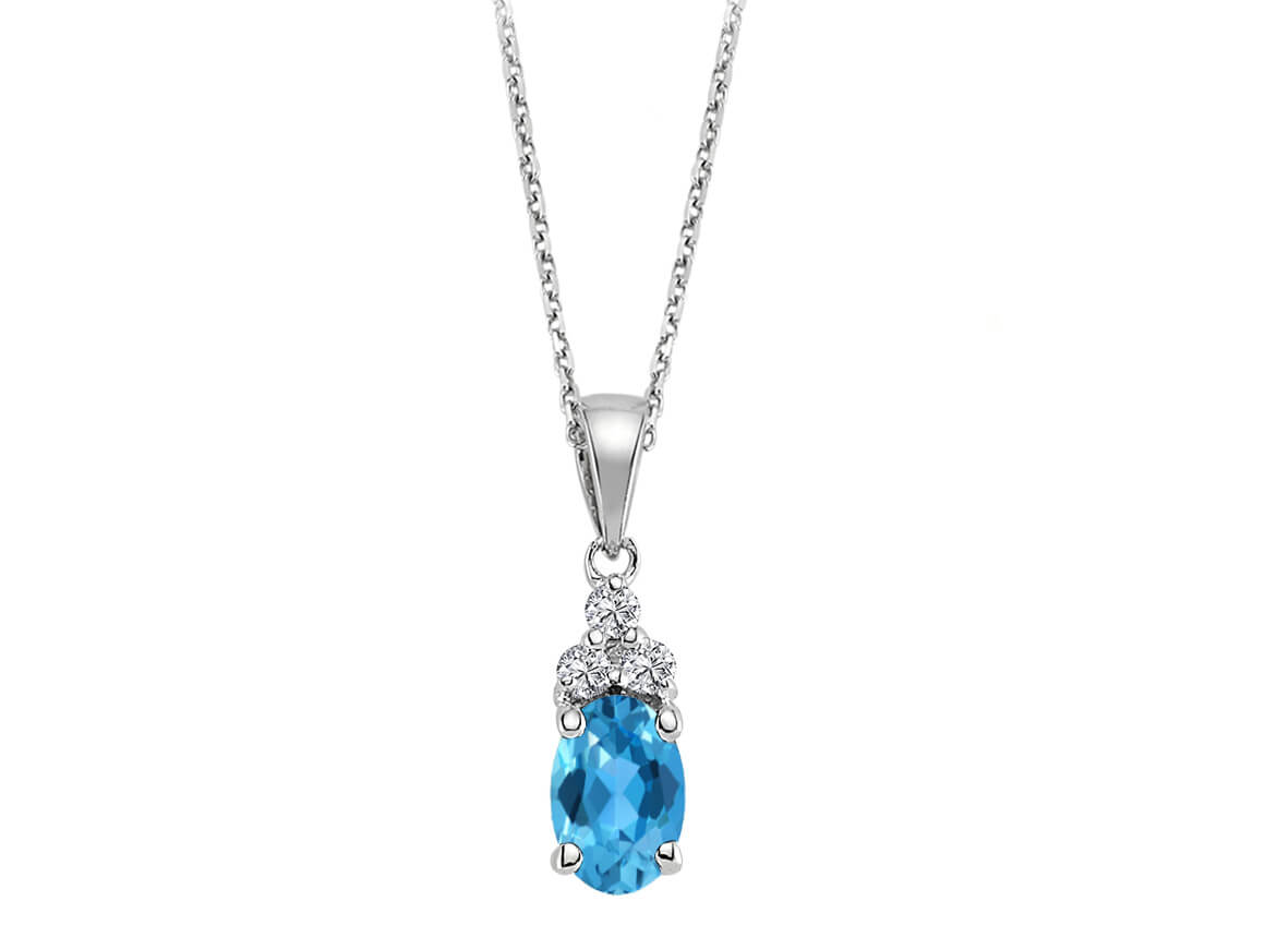 Diamond and Oval Blue Topaz Necklace