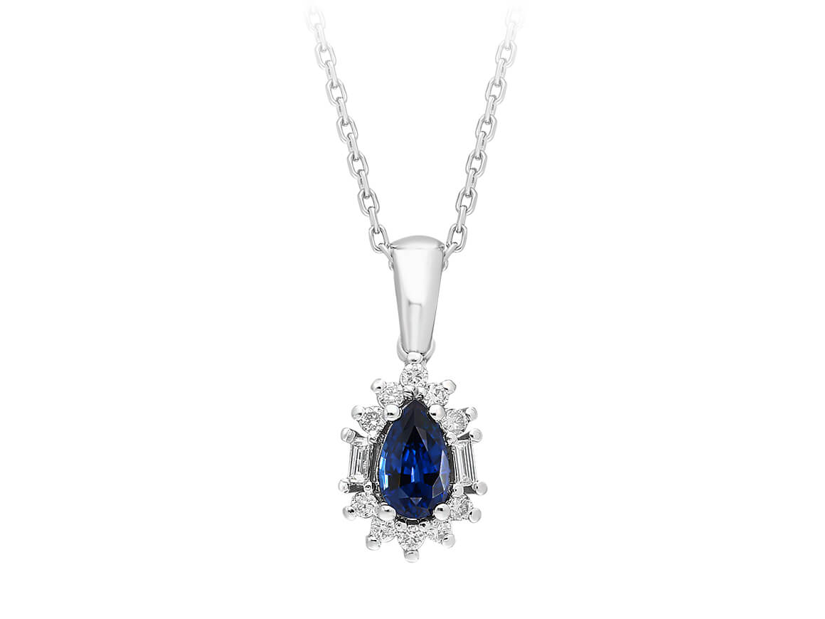 Diamond and drop sapphire necklace