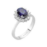 Diamond and oval cut sapphire ladies ring