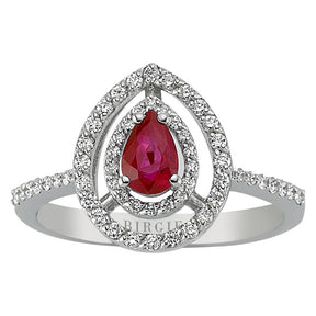 Bague goutte rubis et diamants