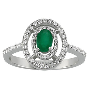 Bague diamant et pierre émeraude ovale