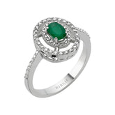 Bague diamant et pierre émeraude ovale