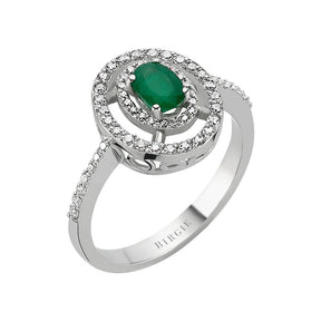 Bague diamant et pierre émeraude ovale