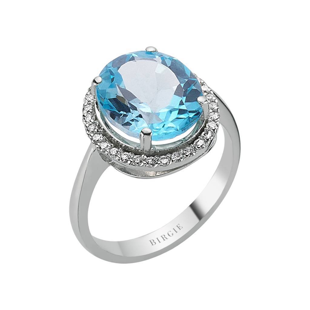 Bague ovale avec topaze bleue et diamants