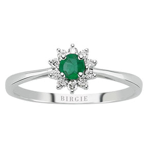 Round Cut Emerald and Diamond Engagement Ring