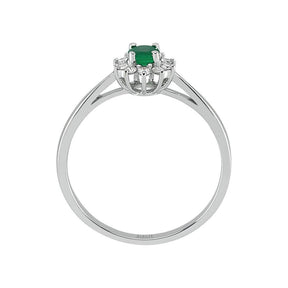 Round Cut Emerald and Diamond Engagement Ring