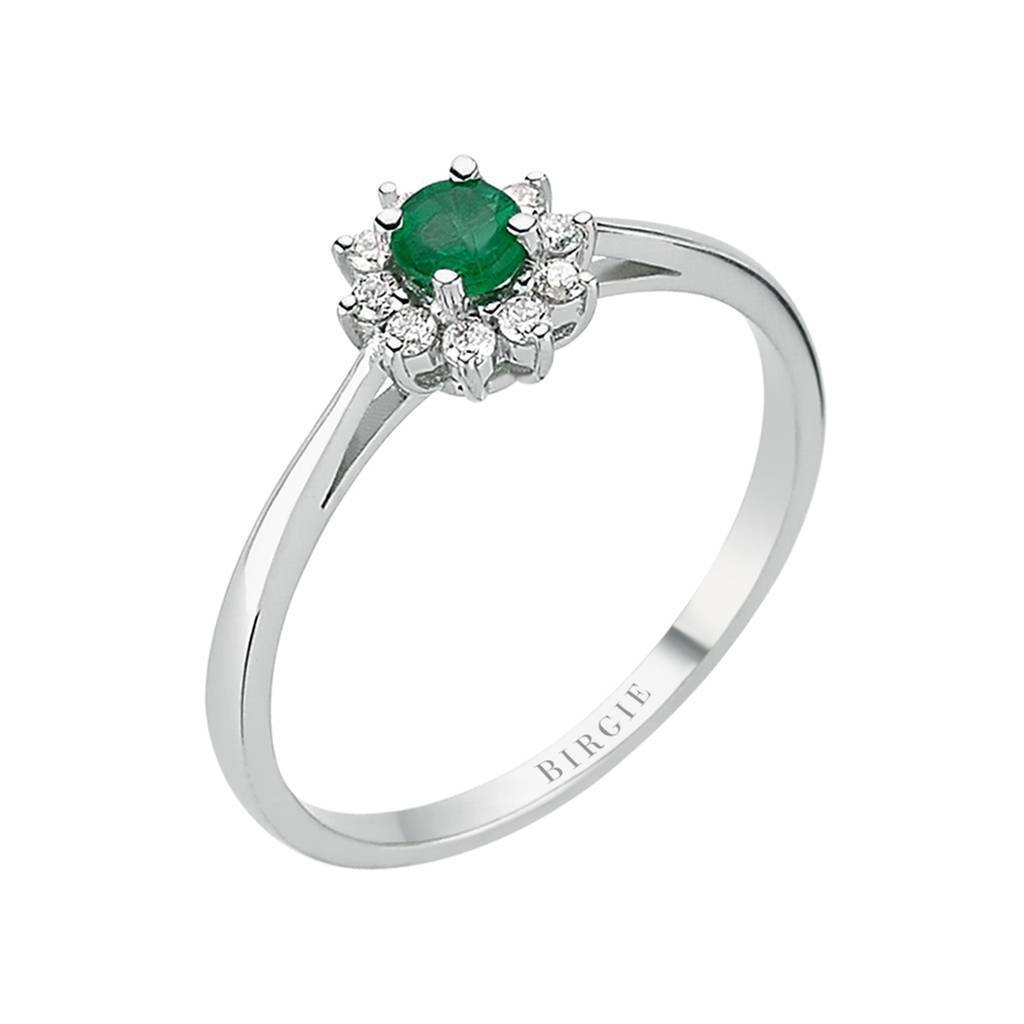 Round Cut Emerald and Diamond Engagement Ring