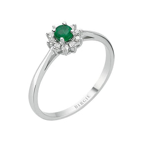 Round Cut Emerald and Diamond Engagement Ring
