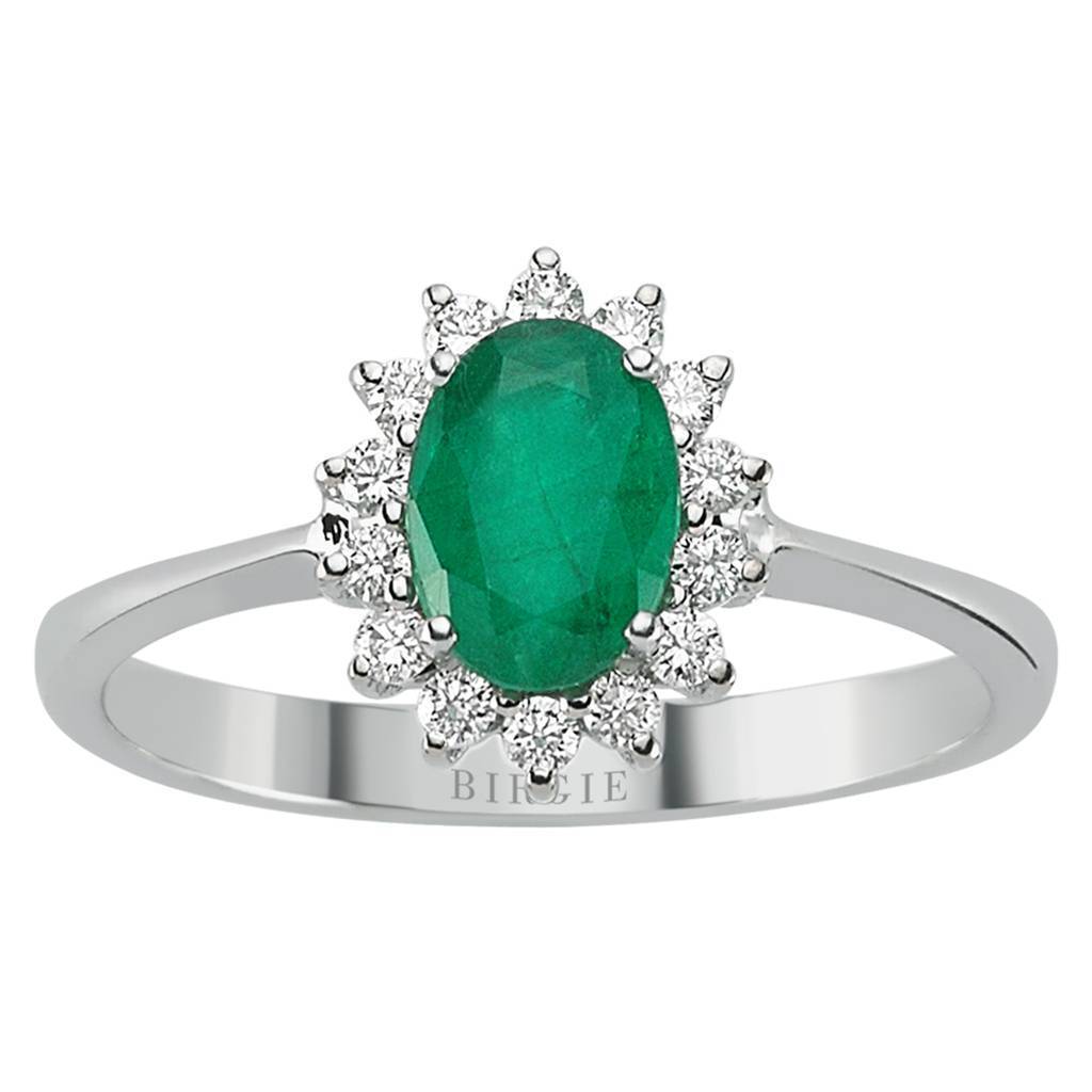 Bague diamant et pierre émeraude taille ovale