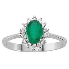 Bague diamant et pierre émeraude taille ovale