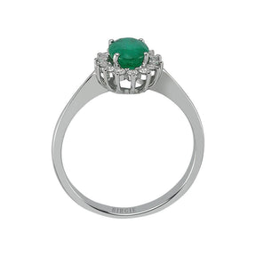 Bague diamant et pierre émeraude taille ovale