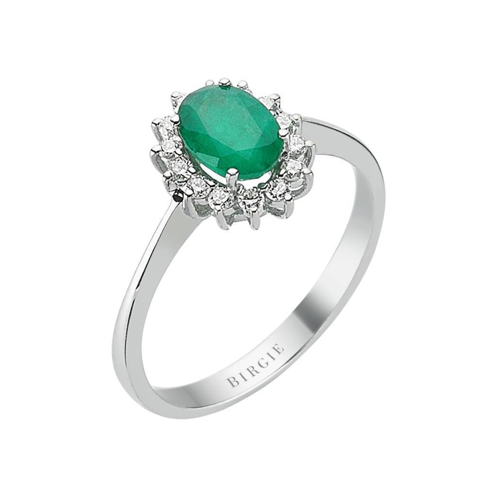 Bague diamant et pierre émeraude taille ovale