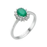 Bague diamant et pierre émeraude taille ovale