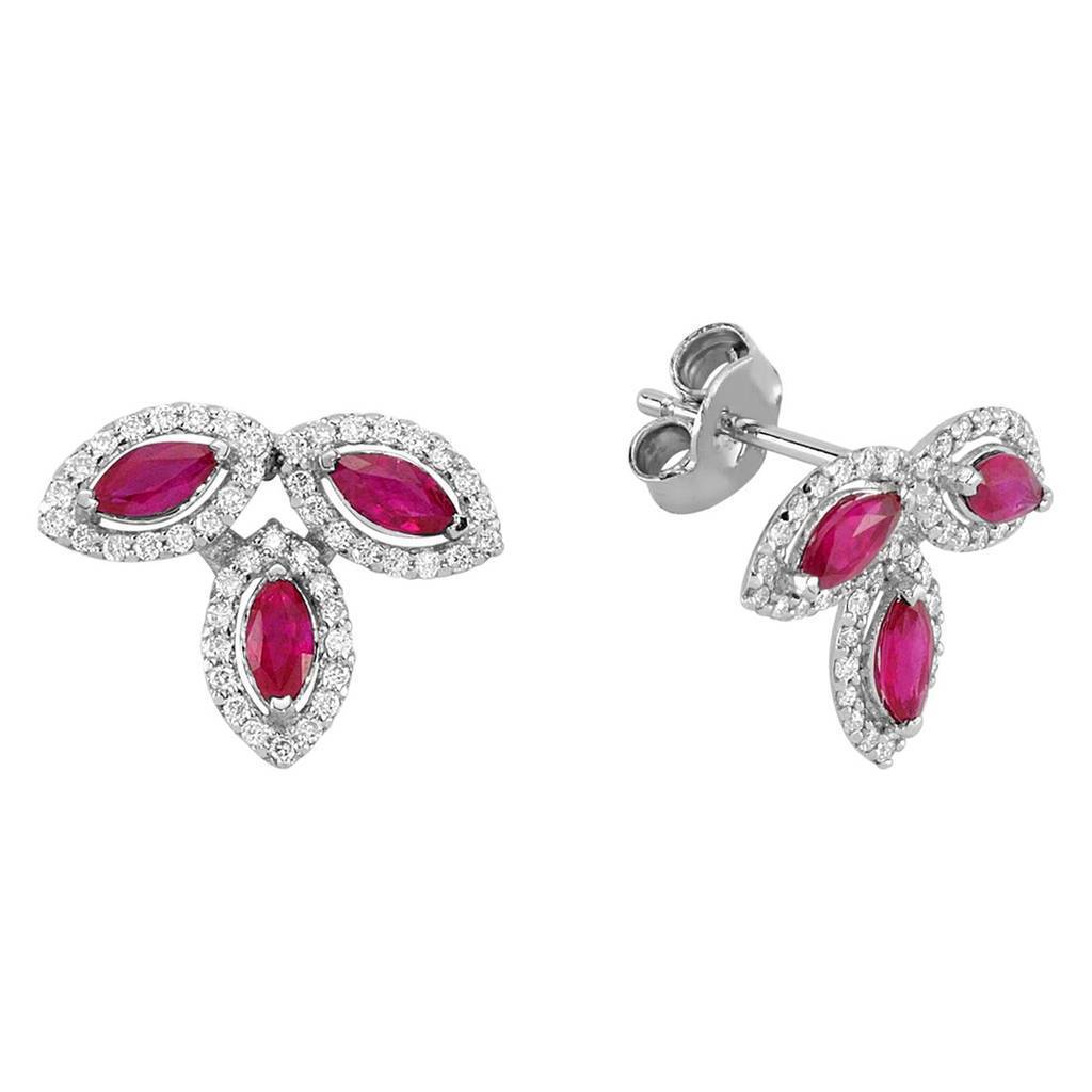 Diamond and Marquise Ruby Stud Earrings