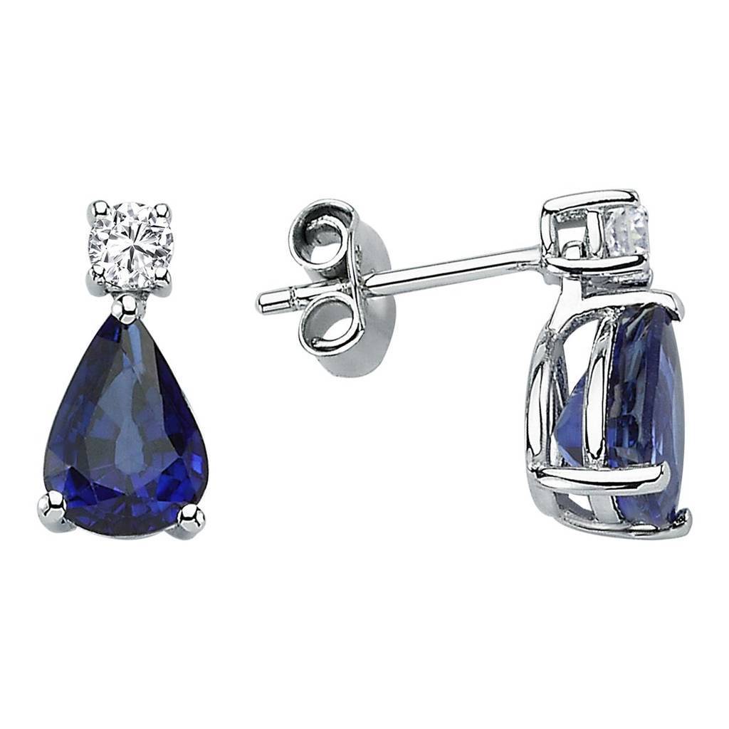 Diamond and teardrop sapphire stud earrings