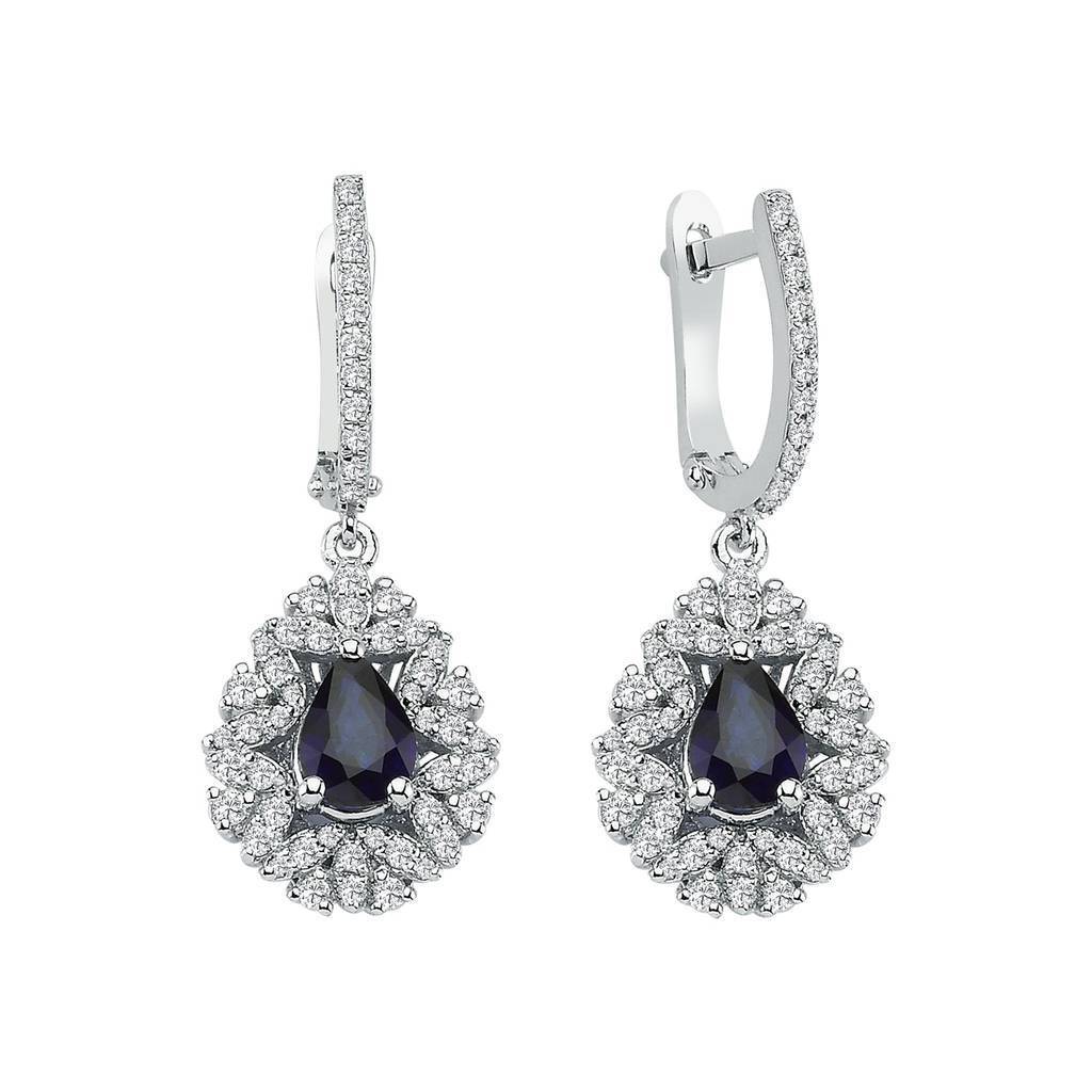 Diamond and drop sapphire earrings