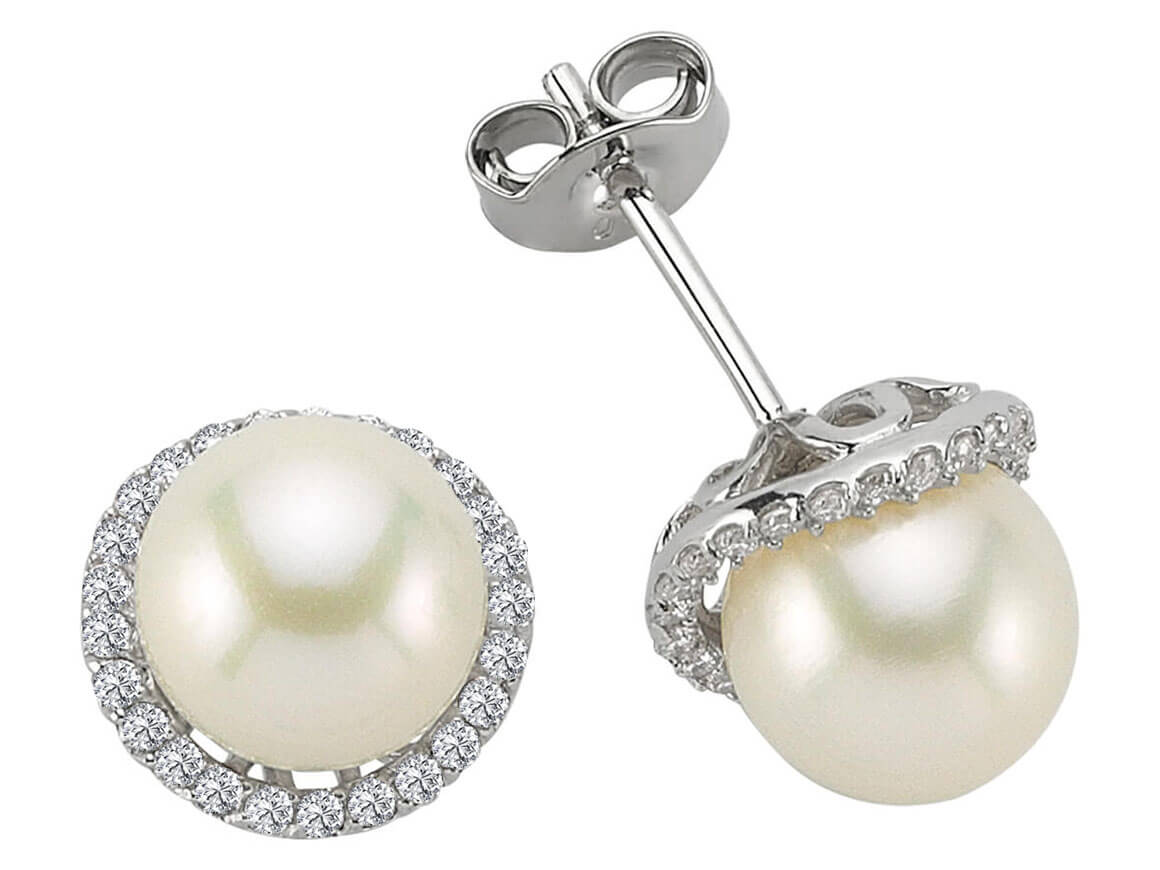 Boucles d'oreilles puces diamants et perles
