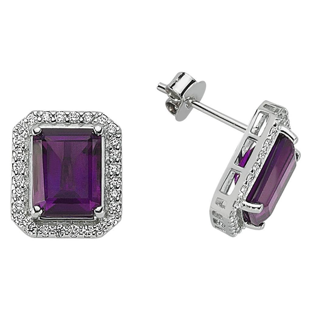 Diamond and octagon amethyst stud earrings