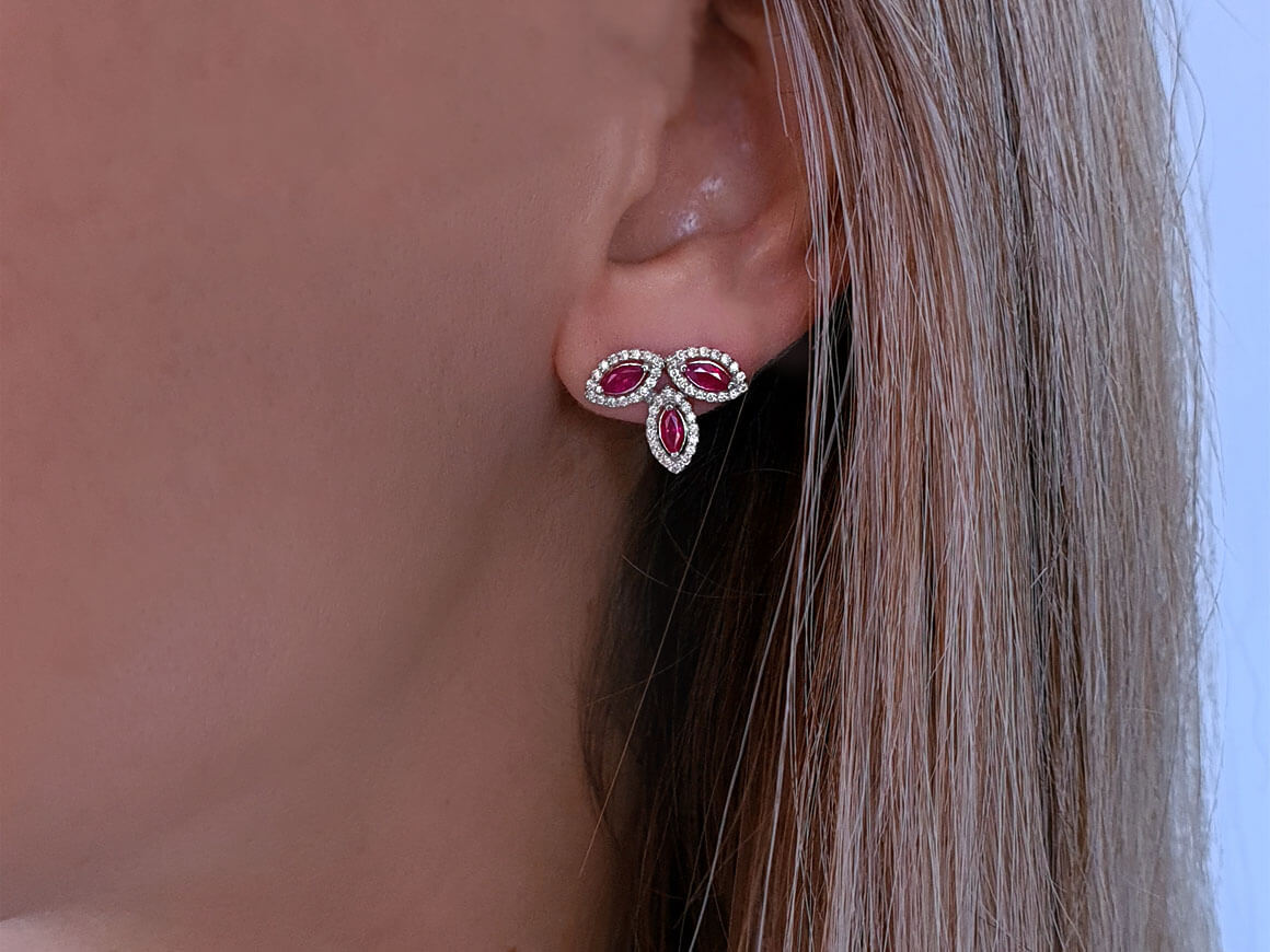 Diamond and Marquise Ruby Stud Earrings