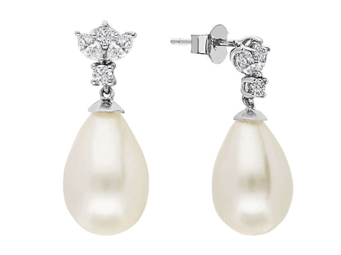 Boucles d'oreilles pendantes en diamant et perles en forme de larme