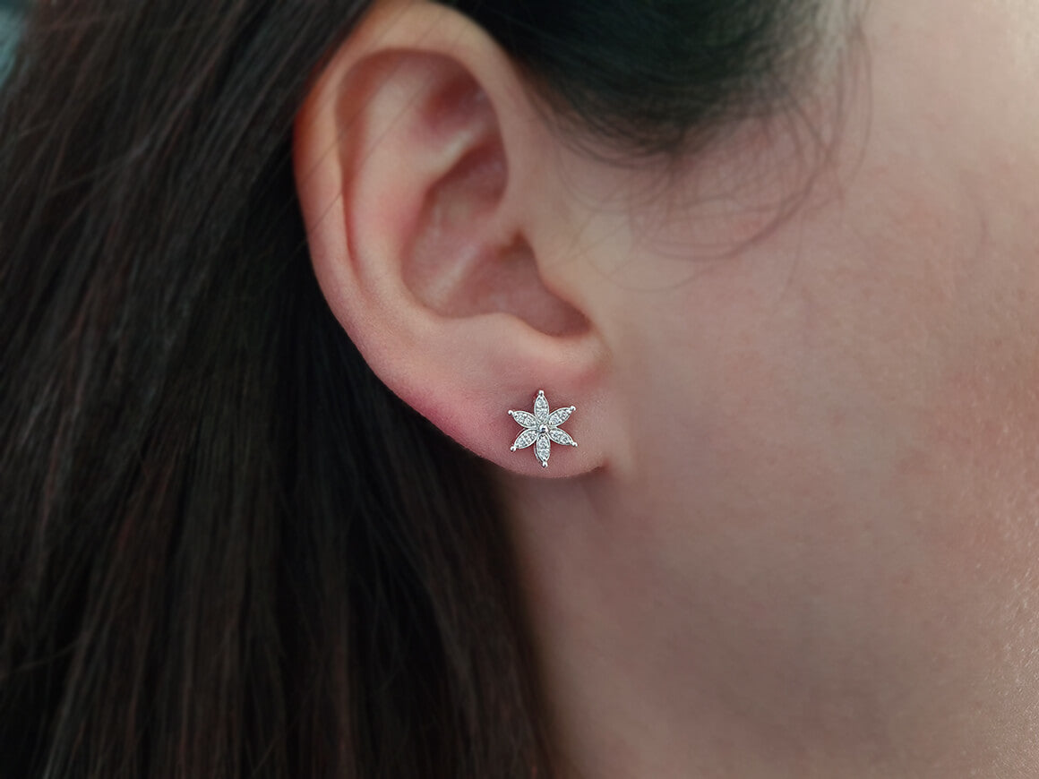 Diamond crocus flower stud earrings